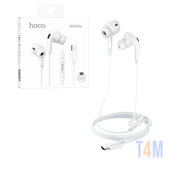 Hoco Wire-controlled Digital Earphones M101 Pro Crystal with mic and One Button control Type-C Joy 1.2m White
